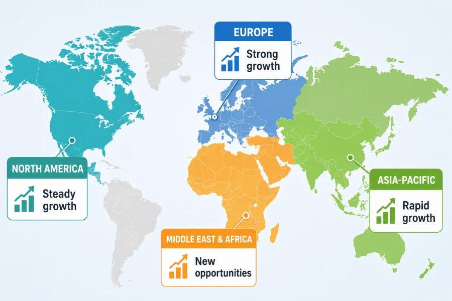 Global magnesium oxide board market map highlighting growth opportunities in North America, Europe, Asia-Pacific, and the Middle East & Africa through 2030.