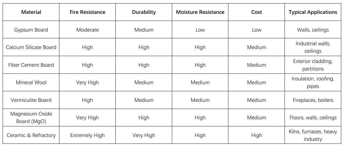 Comparison of Heat Proof Materials