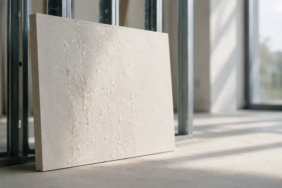 MgO board with moisture droplets on the surface