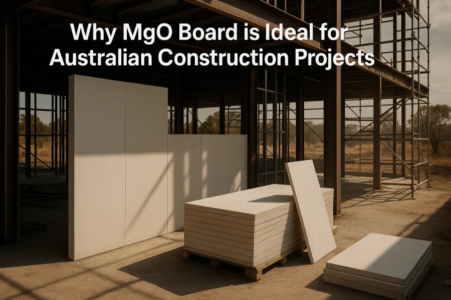 Magnesium oxide (MgO) board installed at an industrial construction site in Australia for fire-resistant building applications