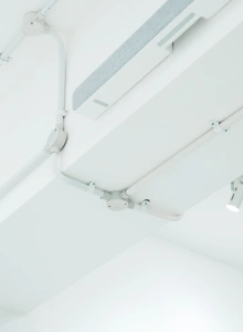 HVAC duct system enclosed with magnesium oxide board, providing fire-resistant protection and long-term durability in commercial buildings.