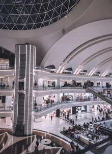 Modern shopping mall featuring magnesium oxide board in wall, ceiling, and partition systems, providing fire resistance, durability, and long-lasting performance for commercial interiors.