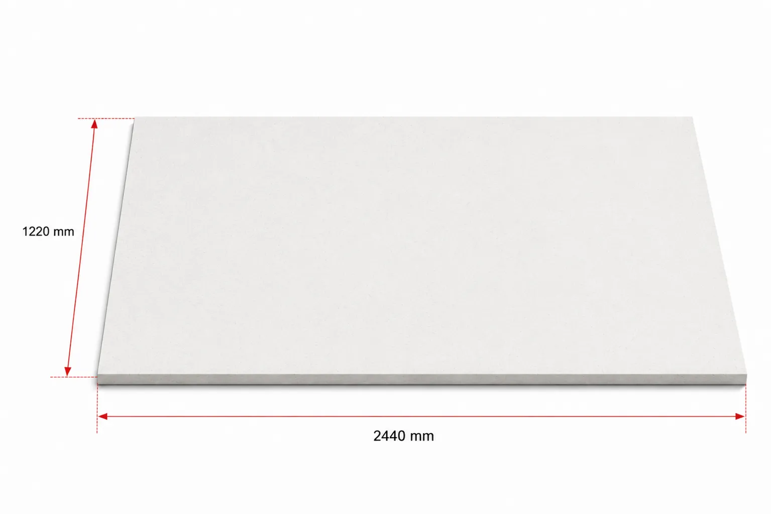 Technical diagram of a standard magnesium oxide board showing dimensions of 1220 × 2440 mm (4 × 8 ft), the most widely used size for residential and commercial construction applications.