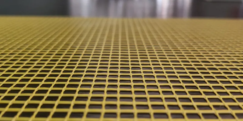 Yellow fiberglass mesh for construction and installation